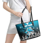 Personalized Cronulla-Sutherland Sharks Leather Tote Bag Y2K Grunge Aesthetic With Cyber Flames and Starburst Graphics