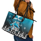 Personalized Cronulla-Sutherland Sharks Leather Tote Bag Y2K Grunge Aesthetic With Cyber Flames and Starburst Graphics