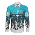 Personalized Cronulla-Sutherland Sharks Long Sleeve Button Shirt Y2K Grunge Aesthetic With Cyber Flames and Starburst Graphics