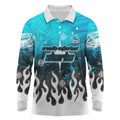 Personalized Cronulla-Sutherland Sharks Long Sleeve Polo Shirt Y2K Grunge Aesthetic With Cyber Flames and Starburst Graphics