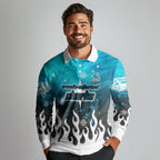Personalized Cronulla-Sutherland Sharks Long Sleeve Polo Shirt Y2K Grunge Aesthetic With Cyber Flames and Starburst Graphics
