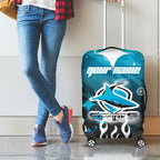 Personalized Cronulla-Sutherland Sharks Luggage Cover Y2K Grunge Aesthetic With Cyber Flames and Starburst Graphics