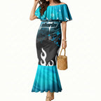 Personalized Cronulla-Sutherland Sharks Mermaid Dress Y2K Grunge Aesthetic With Cyber Flames and Starburst Graphics