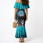 Personalized Cronulla-Sutherland Sharks Mermaid Dress Y2K Grunge Aesthetic With Cyber Flames and Starburst Graphics