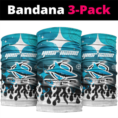 Personalized Cronulla-Sutherland Sharks Neck Gaiter Y2K Grunge Aesthetic With Cyber Flames and Starburst Graphics