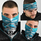 Personalized Cronulla-Sutherland Sharks Neck Gaiter Y2K Grunge Aesthetic With Cyber Flames and Starburst Graphics