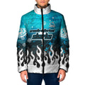 Personalized Cronulla-Sutherland Sharks Padded Jacket Y2K Grunge Aesthetic With Cyber Flames and Starburst Graphics