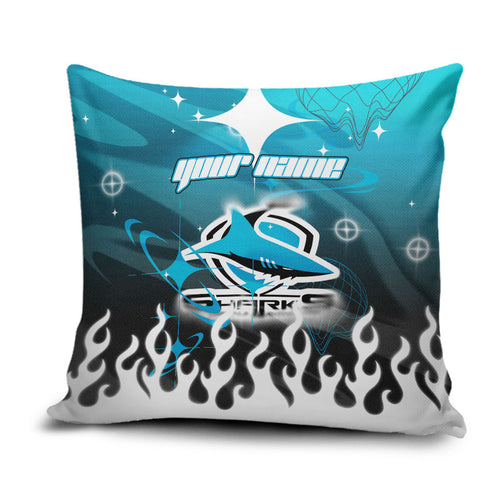 Personalized Cronulla-Sutherland Sharks Pillow Cover Y2K Grunge Aesthetic With Cyber Flames and Starburst Graphics