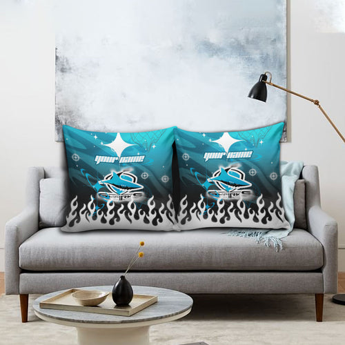 Personalized Cronulla-Sutherland Sharks Pillow Cover Y2K Grunge Aesthetic With Cyber Flames and Starburst Graphics