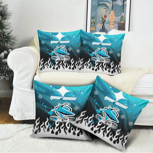 Personalized Cronulla-Sutherland Sharks Pillow Cover Y2K Grunge Aesthetic With Cyber Flames and Starburst Graphics