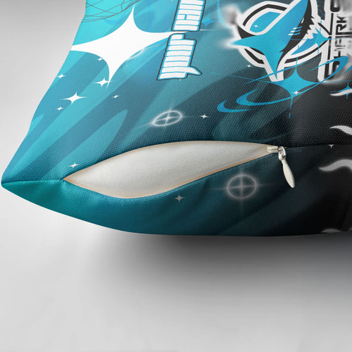 Personalized Cronulla-Sutherland Sharks Pillow Cover Y2K Grunge Aesthetic With Cyber Flames and Starburst Graphics