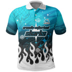Personalized Cronulla-Sutherland Sharks Polo Shirt Y2K Grunge Aesthetic With Cyber Flames and Starburst Graphics