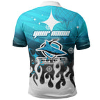 Personalized Cronulla-Sutherland Sharks Polo Shirt Y2K Grunge Aesthetic With Cyber Flames and Starburst Graphics