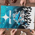 Personalized Cronulla-Sutherland Sharks Puzzle Y2K Grunge Aesthetic With Cyber Flames and Starburst Graphics