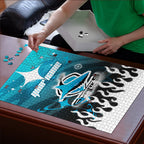 Personalized Cronulla-Sutherland Sharks Puzzle Y2K Grunge Aesthetic With Cyber Flames and Starburst Graphics