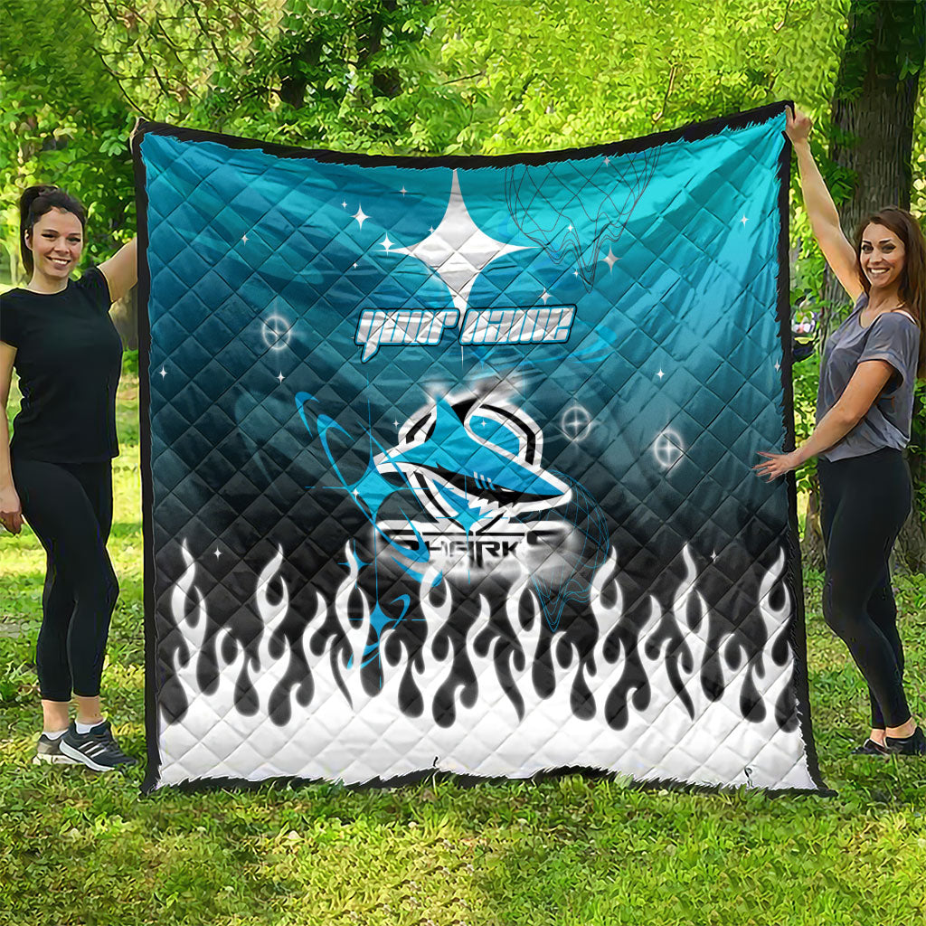 Personalized Cronulla-Sutherland Sharks Quilt Y2K Grunge Aesthetic With Cyber Flames and Starburst Graphics