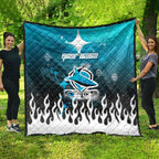 Personalized Cronulla-Sutherland Sharks Quilt Y2K Grunge Aesthetic With Cyber Flames and Starburst Graphics