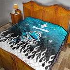 Personalized Cronulla-Sutherland Sharks Quilt Y2K Grunge Aesthetic With Cyber Flames and Starburst Graphics