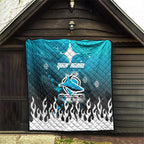 Personalized Cronulla-Sutherland Sharks Quilt Y2K Grunge Aesthetic With Cyber Flames and Starburst Graphics