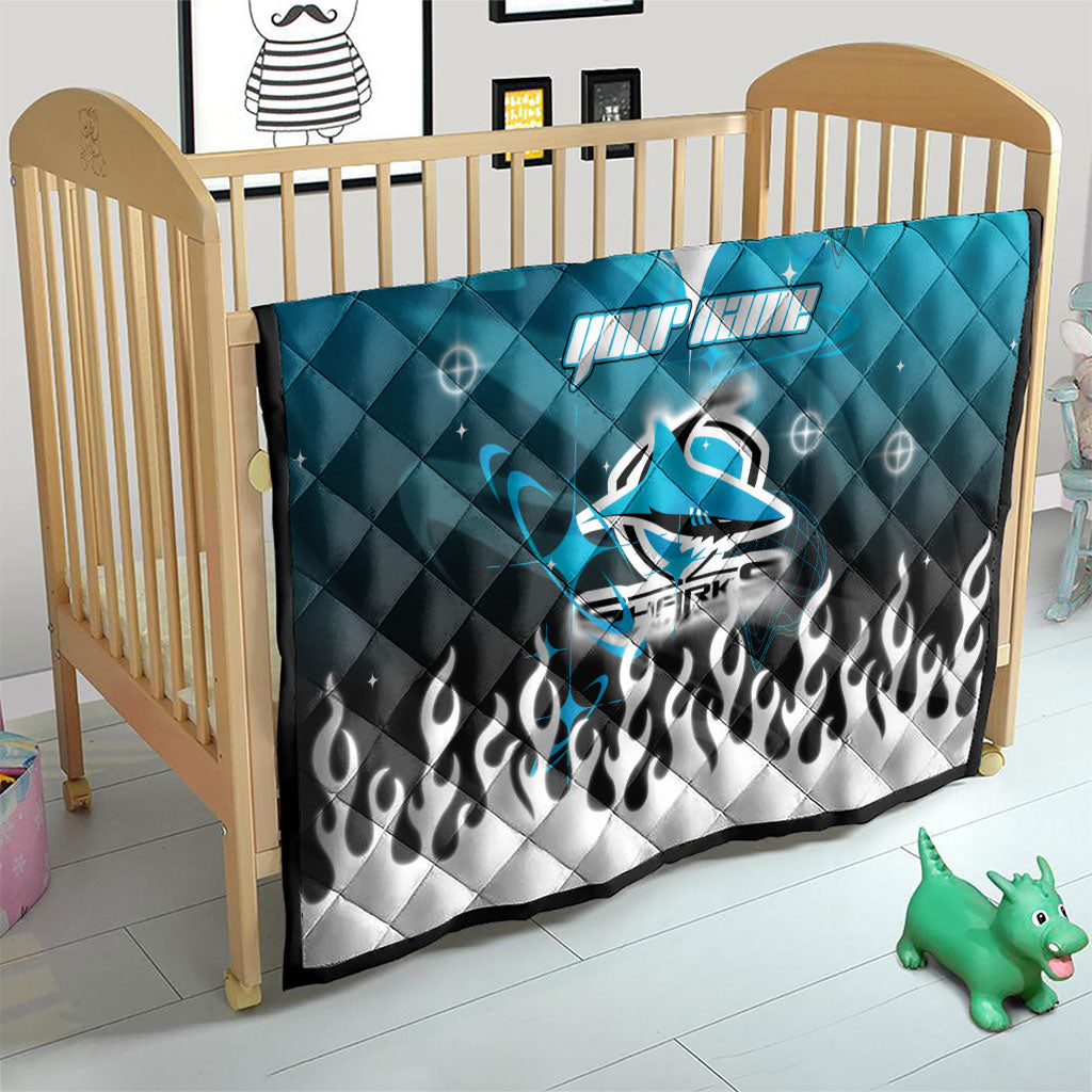 Personalized Cronulla-Sutherland Sharks Quilt Y2K Grunge Aesthetic With Cyber Flames and Starburst Graphics