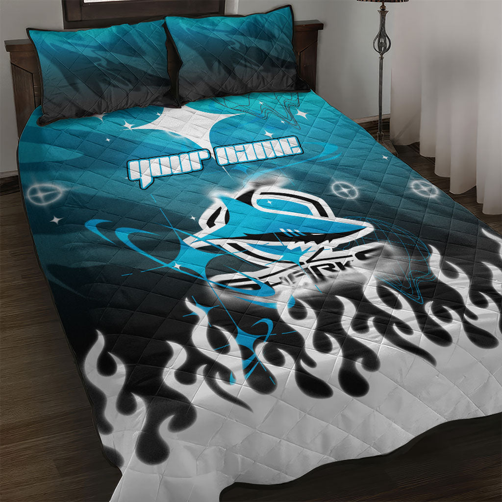 Personalized Cronulla-Sutherland Sharks Quilt Bed Set Y2K Grunge Aesthetic With Cyber Flames and Starburst Graphics