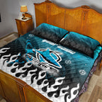 Personalized Cronulla-Sutherland Sharks Quilt Bed Set Y2K Grunge Aesthetic With Cyber Flames and Starburst Graphics