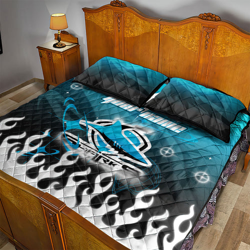 Personalized Cronulla-Sutherland Sharks Quilt Bed Set Y2K Grunge Aesthetic With Cyber Flames and Starburst Graphics