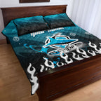 Personalized Cronulla-Sutherland Sharks Quilt Bed Set Y2K Grunge Aesthetic With Cyber Flames and Starburst Graphics