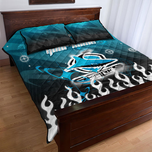 Personalized Cronulla-Sutherland Sharks Quilt Bed Set Y2K Grunge Aesthetic With Cyber Flames and Starburst Graphics