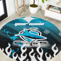 Personalized Cronulla-Sutherland Sharks Round Carpet Y2K Grunge Aesthetic With Cyber Flames and Starburst Graphics