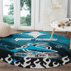 Personalized Cronulla-Sutherland Sharks Round Carpet Y2K Grunge Aesthetic With Cyber Flames and Starburst Graphics