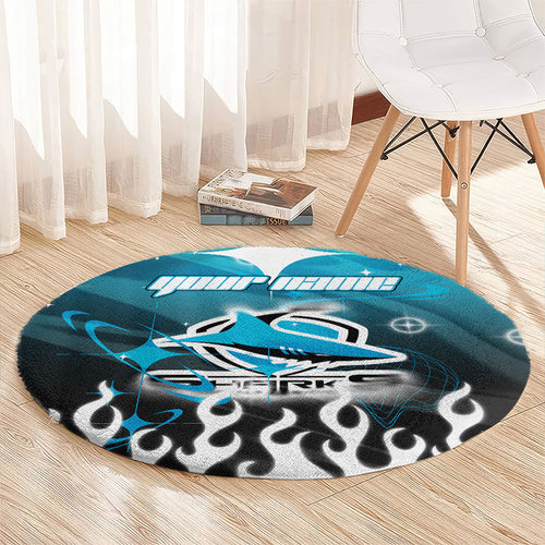 Personalized Cronulla-Sutherland Sharks Round Carpet Y2K Grunge Aesthetic With Cyber Flames and Starburst Graphics