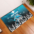 Personalized Cronulla-Sutherland Sharks Rubber Doormat Y2K Grunge Aesthetic With Cyber Flames and Starburst Graphics