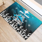 Personalized Cronulla-Sutherland Sharks Rubber Doormat Y2K Grunge Aesthetic With Cyber Flames and Starburst Graphics
