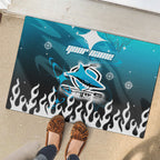 Personalized Cronulla-Sutherland Sharks Rubber Doormat Y2K Grunge Aesthetic With Cyber Flames and Starburst Graphics
