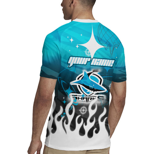 Personalized Cronulla-Sutherland Sharks Rugby Jersey Y2K Grunge Aesthetic With Cyber Flames and Starburst Graphics