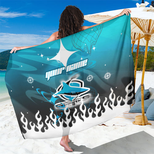 Personalized Cronulla-Sutherland Sharks Sarong Y2K Grunge Aesthetic With Cyber Flames and Starburst Graphics