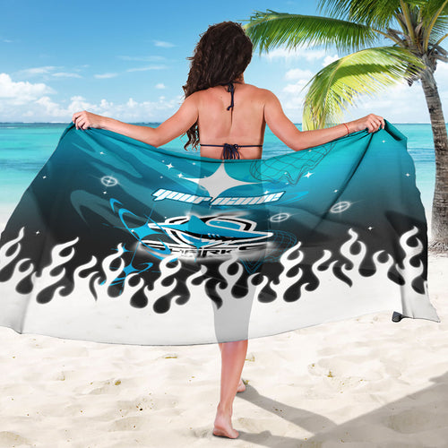 Personalized Cronulla-Sutherland Sharks Sarong Y2K Grunge Aesthetic With Cyber Flames and Starburst Graphics