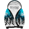 Personalized Cronulla-Sutherland Sharks Sherpa Hoodie Y2K Grunge Aesthetic With Cyber Flames and Starburst Graphics