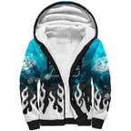 Personalized Cronulla-Sutherland Sharks Sherpa Hoodie Y2K Grunge Aesthetic With Cyber Flames and Starburst Graphics
