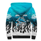 Personalized Cronulla-Sutherland Sharks Sherpa Hoodie Y2K Grunge Aesthetic With Cyber Flames and Starburst Graphics