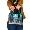 Personalized Cronulla-Sutherland Sharks Shoulder Handbag Y2K Grunge Aesthetic With Cyber Flames and Starburst Graphics