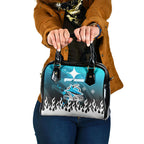 Personalized Cronulla-Sutherland Sharks Shoulder Handbag Y2K Grunge Aesthetic With Cyber Flames and Starburst Graphics