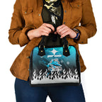 Personalized Cronulla-Sutherland Sharks Shoulder Handbag Y2K Grunge Aesthetic With Cyber Flames and Starburst Graphics