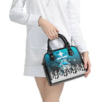 Personalized Cronulla-Sutherland Sharks Shoulder Handbag Y2K Grunge Aesthetic With Cyber Flames and Starburst Graphics