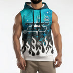 Personalized Cronulla-Sutherland Sharks Sleeveless Hoodie Y2K Grunge Aesthetic With Cyber Flames and Starburst Graphics