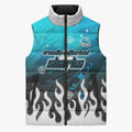 Personalized Cronulla-Sutherland Sharks Sleeveless Puffer Jacket Y2K Grunge Aesthetic With Cyber Flames and Starburst Graphics