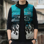 Personalized Cronulla-Sutherland Sharks Sleeveless Puffer Jacket Y2K Grunge Aesthetic With Cyber Flames and Starburst Graphics