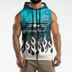 Personalized Cronulla-Sutherland Sharks Sleeveless Zip Hoodie Y2K Grunge Aesthetic With Cyber Flames and Starburst Graphics