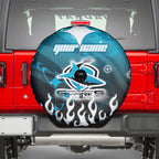 Personalized Cronulla-Sutherland Sharks Spare Tire Cover Y2K Grunge Aesthetic With Cyber Flames and Starburst Graphics